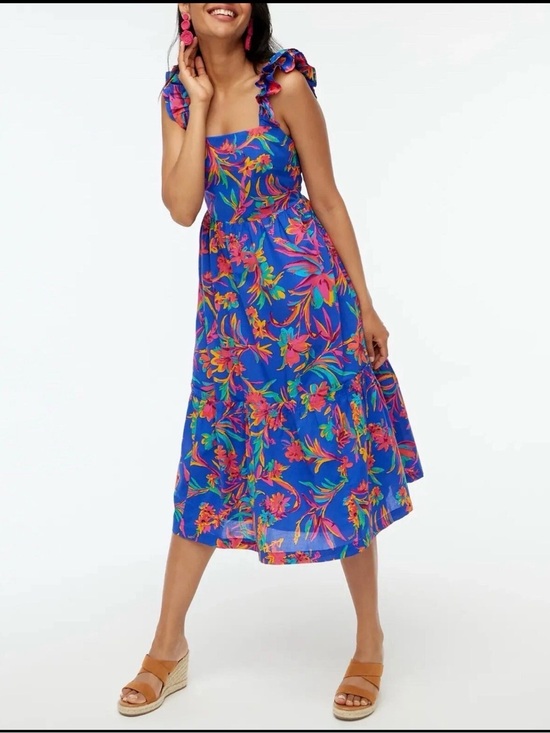 J. Crew Dresses & Skirts - J Crew Brilliant Blue Dark Peo Midi Square Neck Vacation Dress Size 10